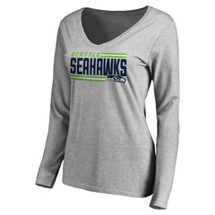 Seattle Seahawks Women's Iconic Collection On Side Stripe Long Sleeve V-Neck T-Shirt - Ash - NFL