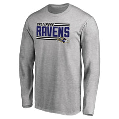 Baltimore Ravens Iconic Collection On Side Stripe Long Sleeve T-Shirt - Ash - NFL