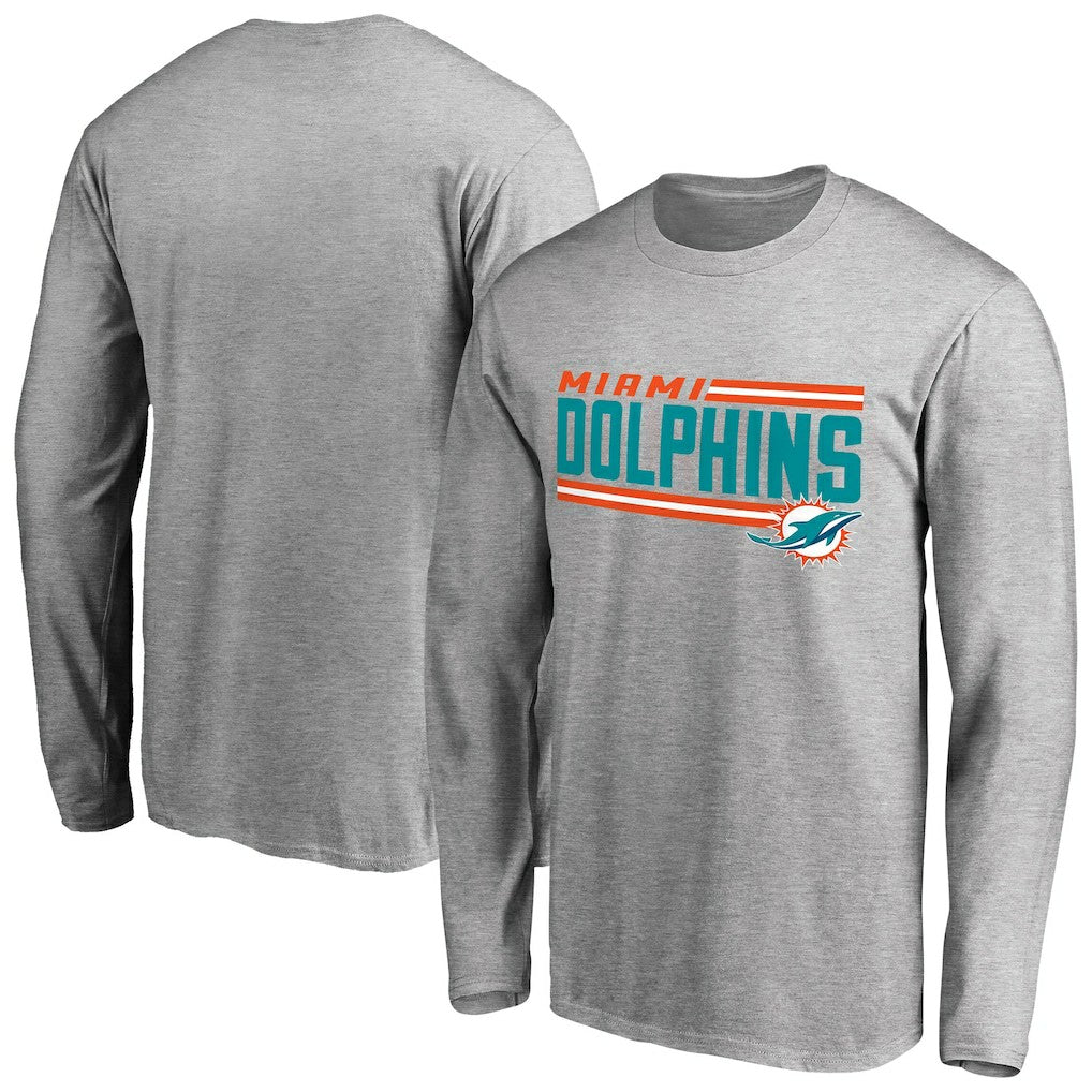Miami Dolphins Iconic Collection On Side Stripe Long Sleeve T-Shirt - Ash - NFL