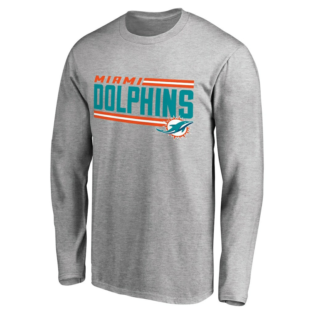 Miami Dolphins Iconic Collection On Side Stripe Long Sleeve T-Shirt - Ash - NFL