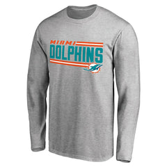 Miami Dolphins Iconic Collection On Side Stripe Long Sleeve T-Shirt - Ash - NFL