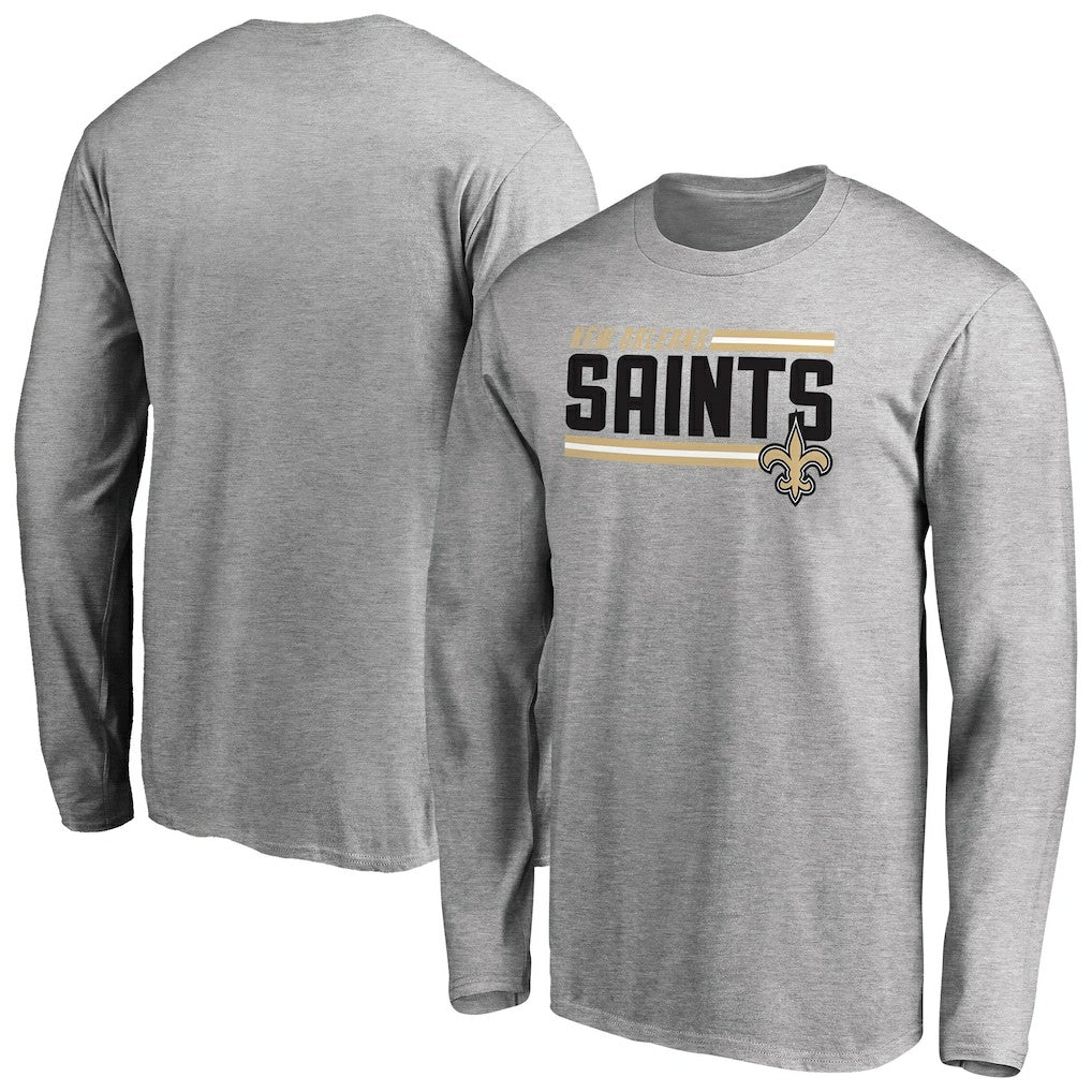 New Orleans Saints Iconic Collection On Side Stripe Long Sleeve T-Shirt - Ash - NFL