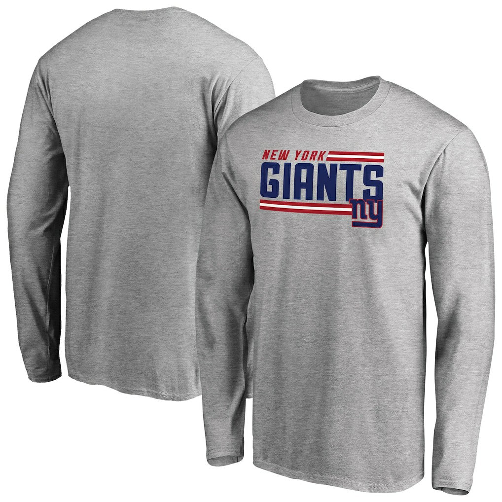 New York Giants Iconic Collection On Side Stripe Long Sleeve T-Shirt - Ash - NFL