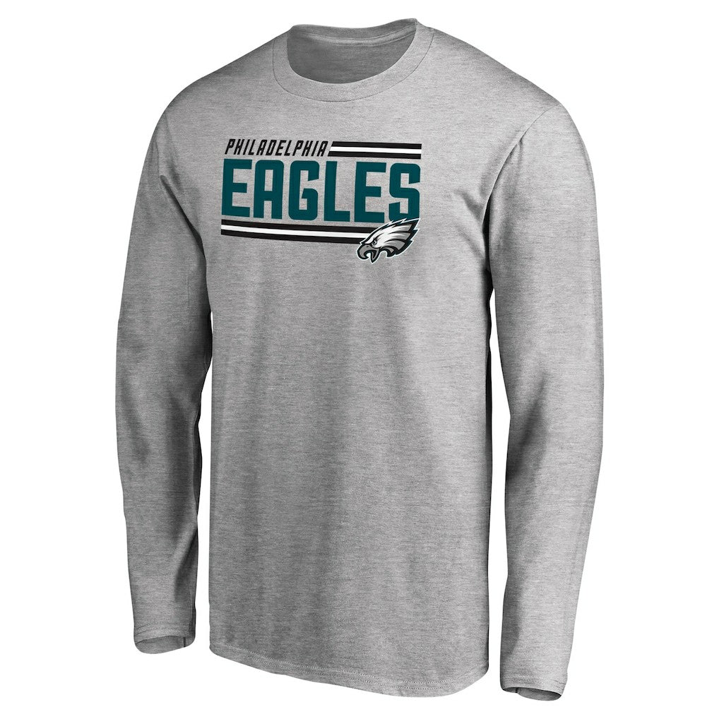 Philadelphia Eagles Iconic Collection On Side Stripe Long Sleeve T-Shirt - Ash - NFL