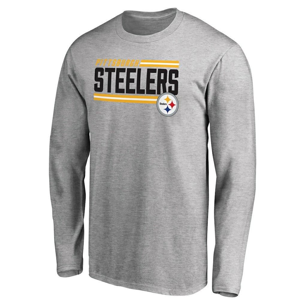 Pittsburgh Steelers Iconic Collection On Side Stripe Long Sleeve T-Shirt - Ash - NFL
