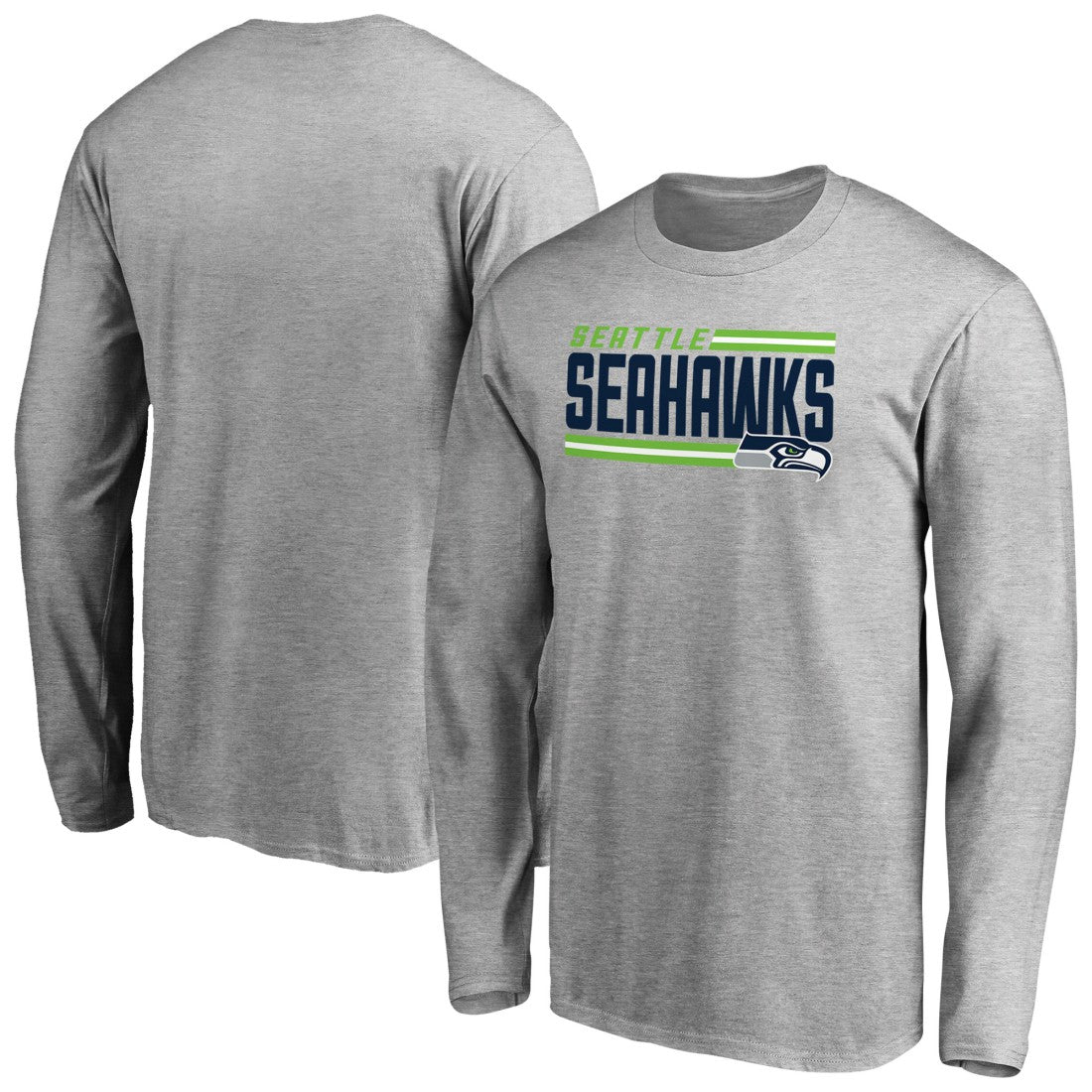 Seattle Seahawks Iconic Collection On Side Stripe Long Sleeve T-Shirt - Ash - NFL