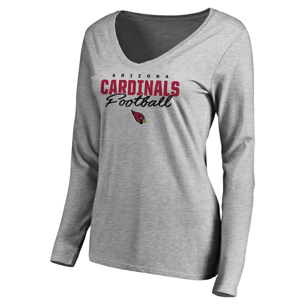 Arizona Cardinals Women's Iconic Collection Script Assist Long Sleeve V-Neck T-Shirt - Ash - NFL