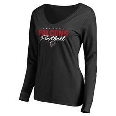Atlanta Falcons Women's Iconic Collection Script Assist Long Sleeve V-Neck T-Shirt - Black - NFL