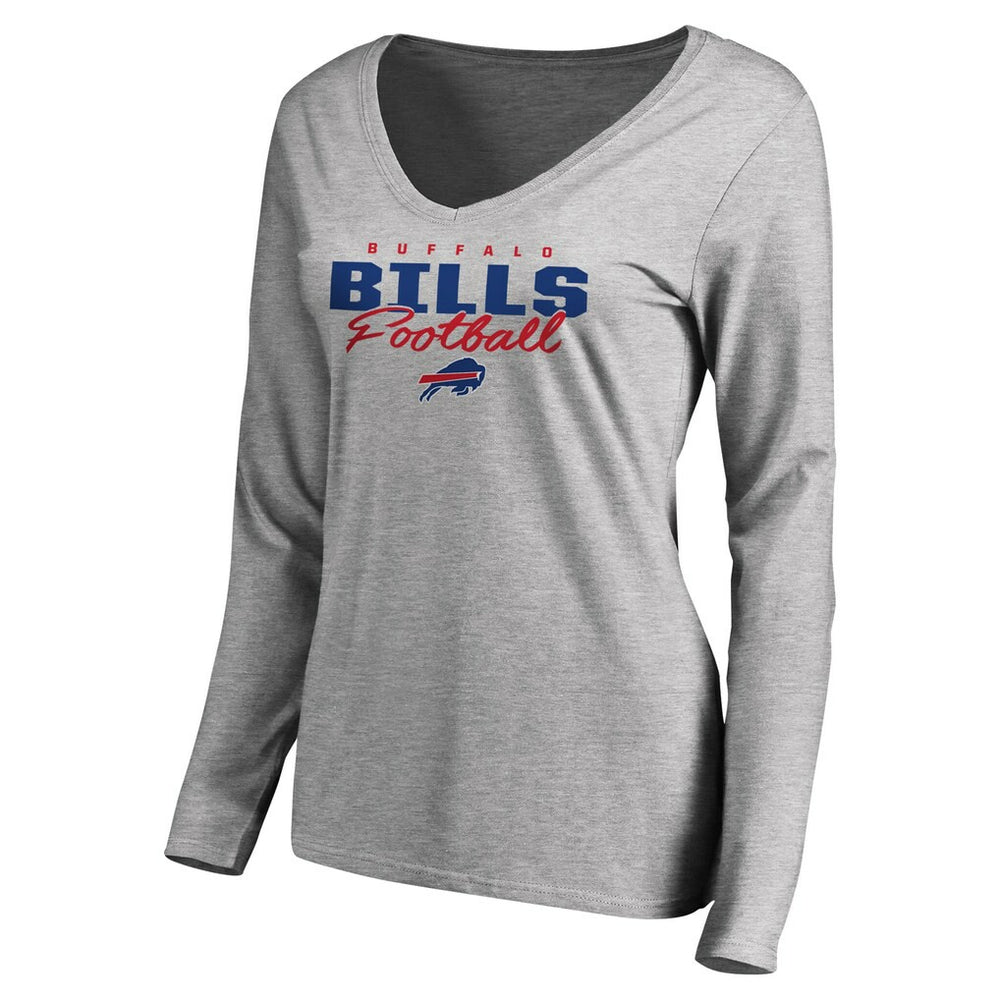 Buffalo Bills Women's Iconic Collection Script Assist Long Sleeve V-Neck T-Shirt - Ash - NFL