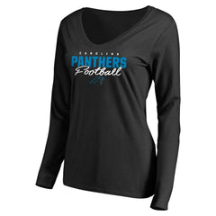 Carolina Panthers Women's Iconic Collection Script Assist Long Sleeve V-Neck T-Shirt - Black - NFL