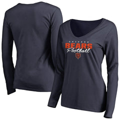 Chicago Bears Women's Iconic Collection Script Assist Long Sleeve V-Neck T-Shirt - Navy - NFL