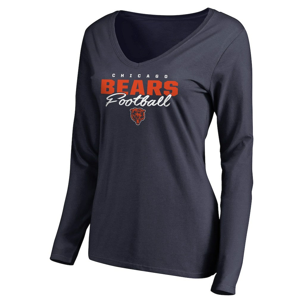 Chicago Bears Women's Iconic Collection Script Assist Long Sleeve V-Neck T-Shirt - Navy - NFL