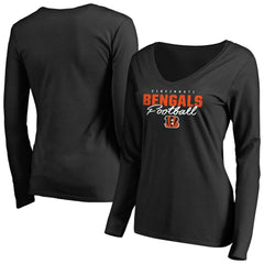 Cincinnati Bengals Women's Iconic Collection Script Assist Long Sleeve V-Neck T-Shirt - Black - NFL