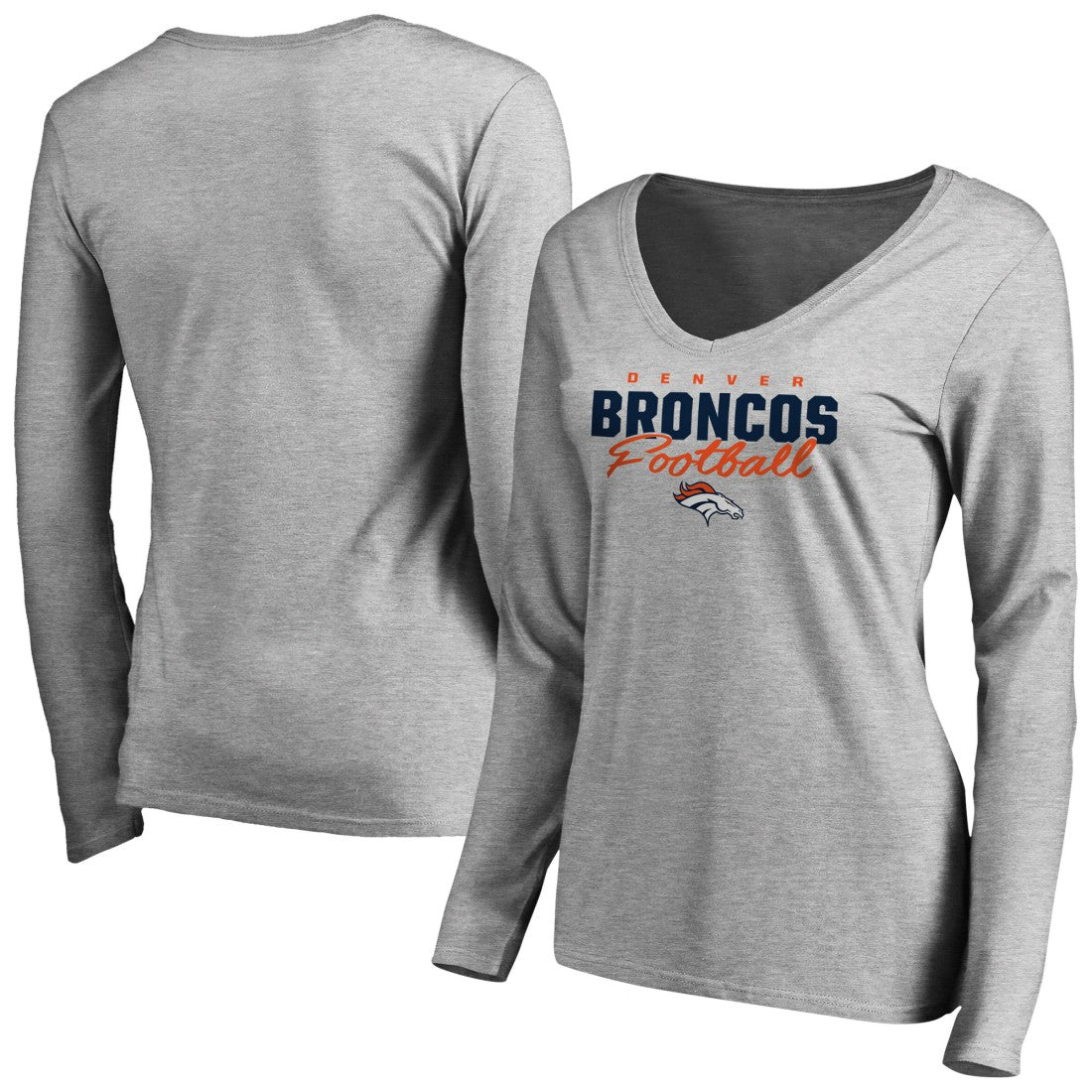 Denver Broncos Women's Iconic Collection Script Assist Long Sleeve V-Neck T-Shirt - Ash - NFL