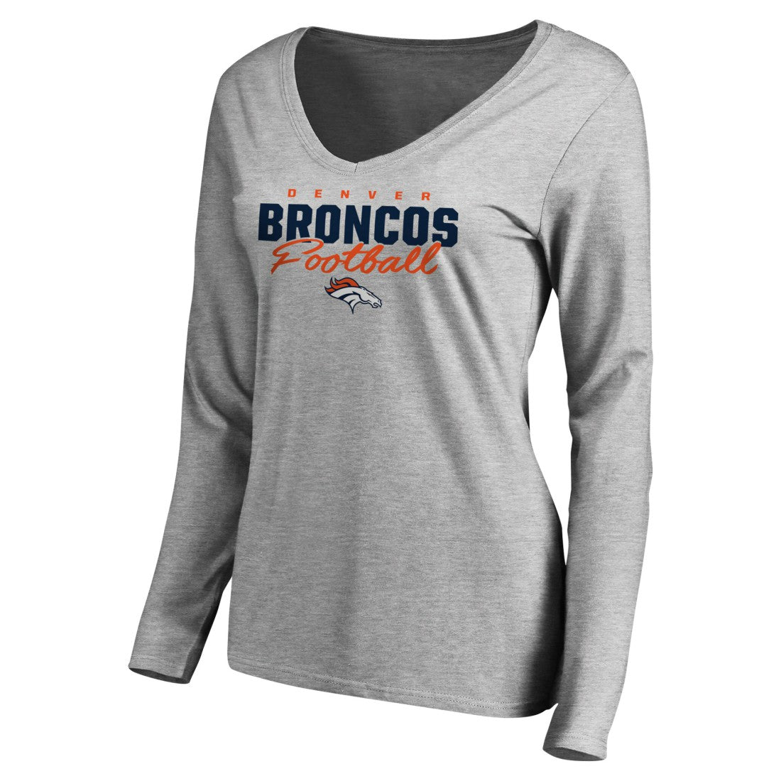 Denver Broncos Women's Iconic Collection Script Assist Long Sleeve V-Neck T-Shirt - Ash - NFL