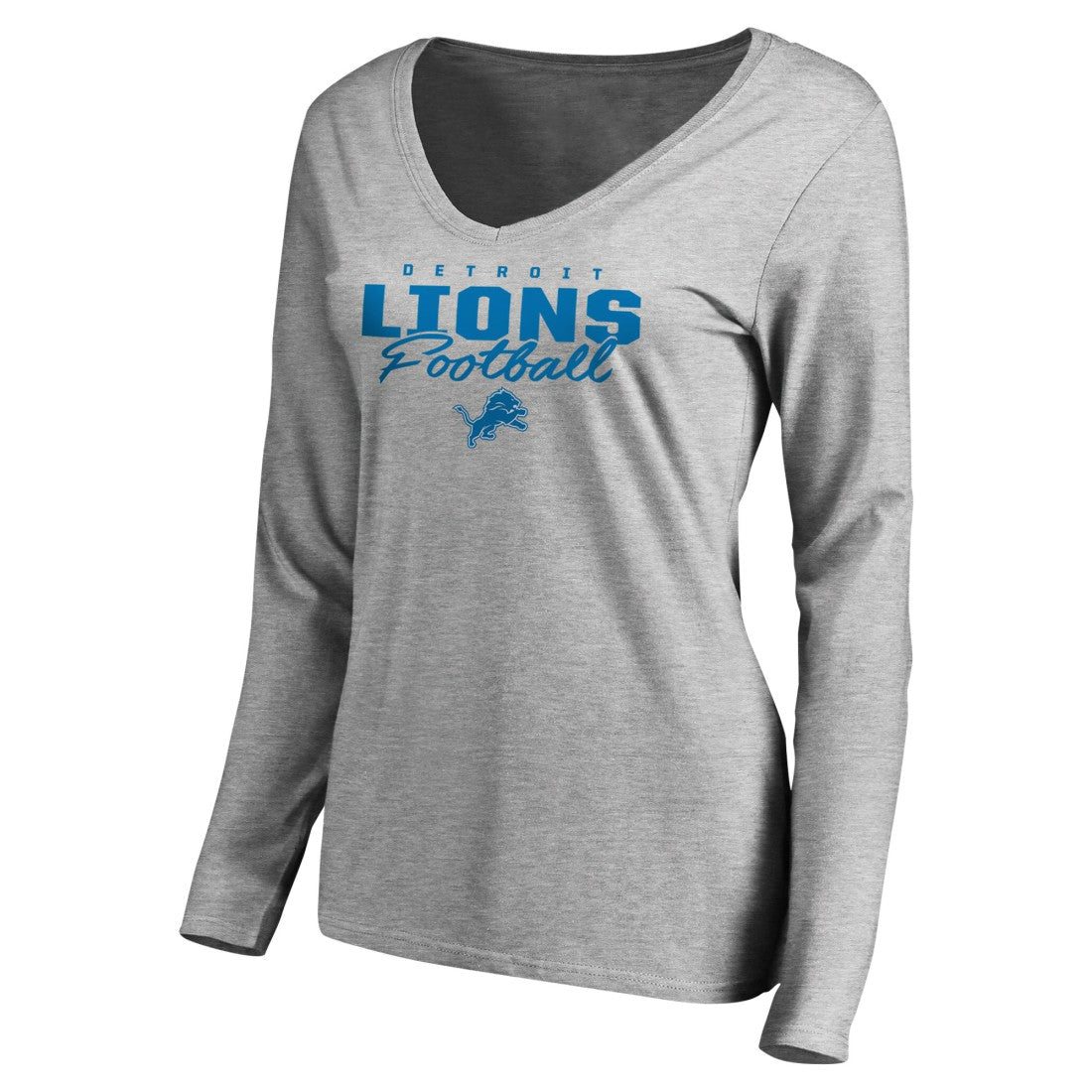 Detroit Lions Women's Iconic Collection Script Assist Long Sleeve V-Neck T-Shirt - Ash - NFL