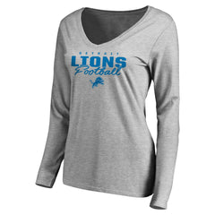 Detroit Lions Women's Iconic Collection Script Assist Long Sleeve V-Neck T-Shirt - Ash - NFL