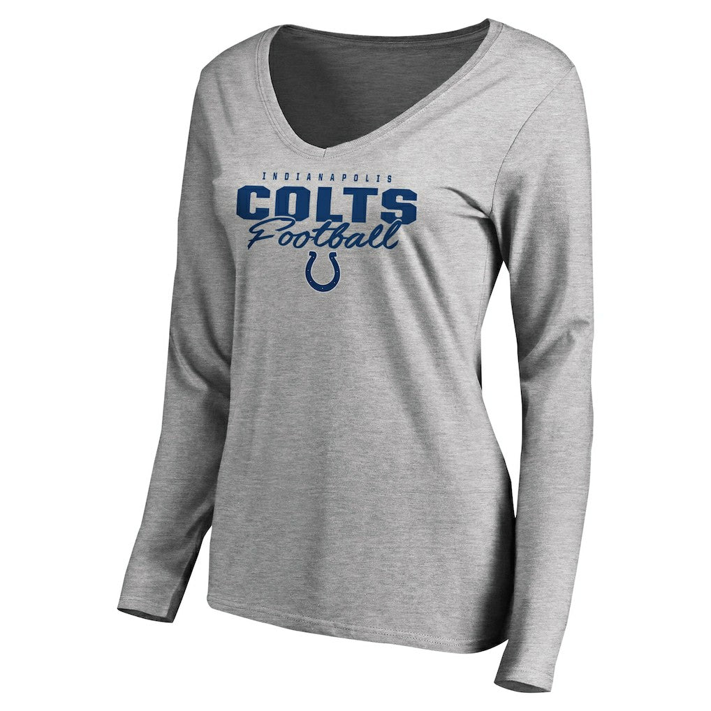 Indianapolis Colts Women's Iconic Collection Script Assist Long Sleeve V-Neck T-Shirt - Ash - NFL