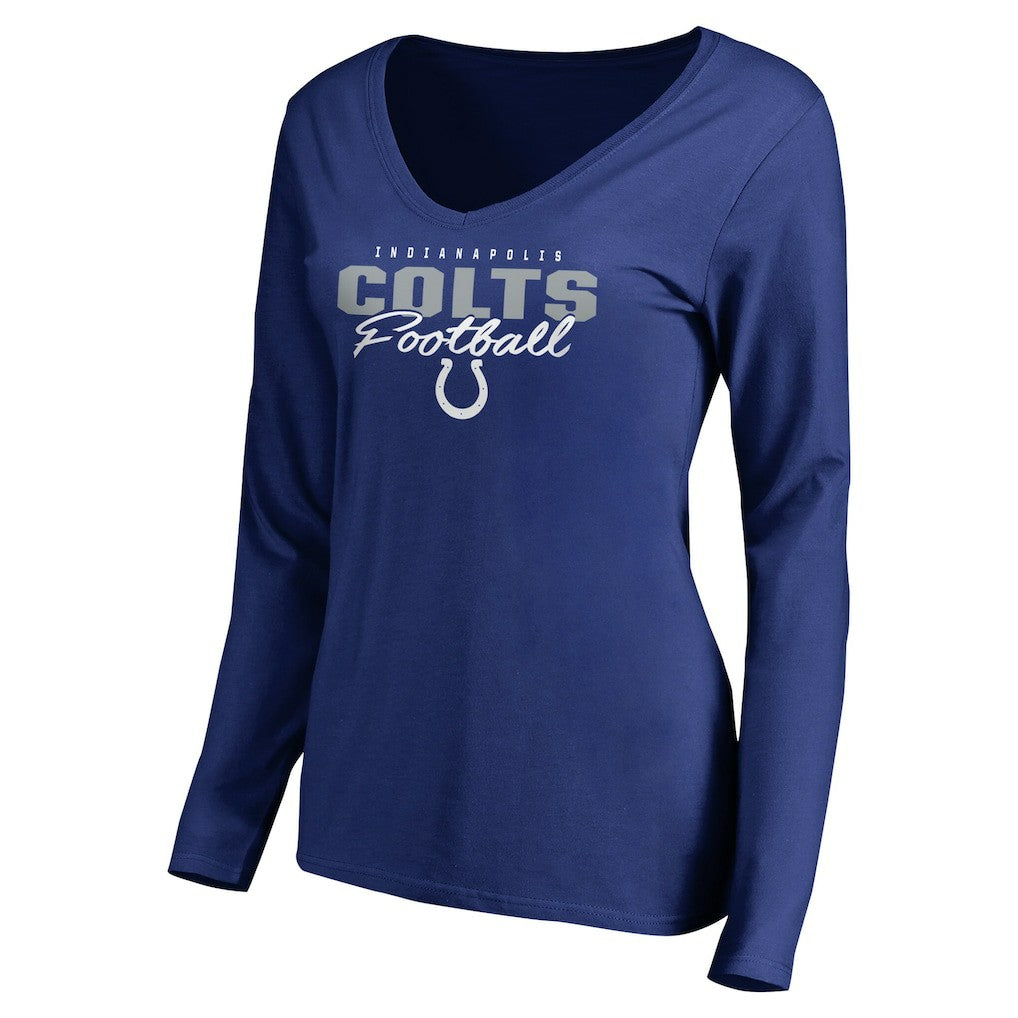 Indianapolis Colts Women's Iconic Collection Script Assist Long Sleeve V-Neck T-Shirt - Royal - NFL