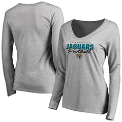 Jacksonville Jaguars Women's Iconic Collection Script Assist Long Sleeve V-Neck T-Shirt - Ash - NFL