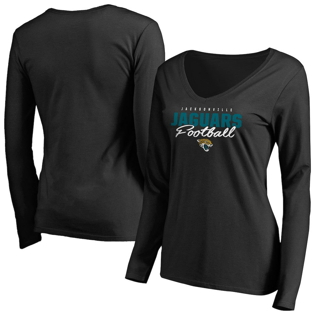Jacksonville Jaguars Women's Iconic Collection Script Assist Long Sleeve V-Neck T-Shirt - Black - NFL