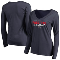New England Patriots Women's Iconic Collection Script Assist Long Sleeve V-Neck T-Shirt - Navy - NFL