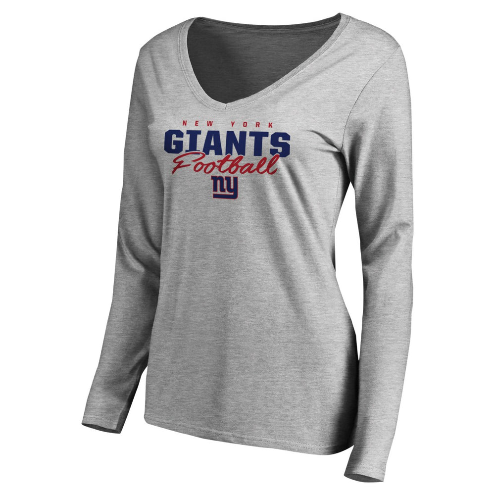 New York Giants Women's Iconic Collection Script Assist Long Sleeve V-Neck T-Shirt - Ash - NFL