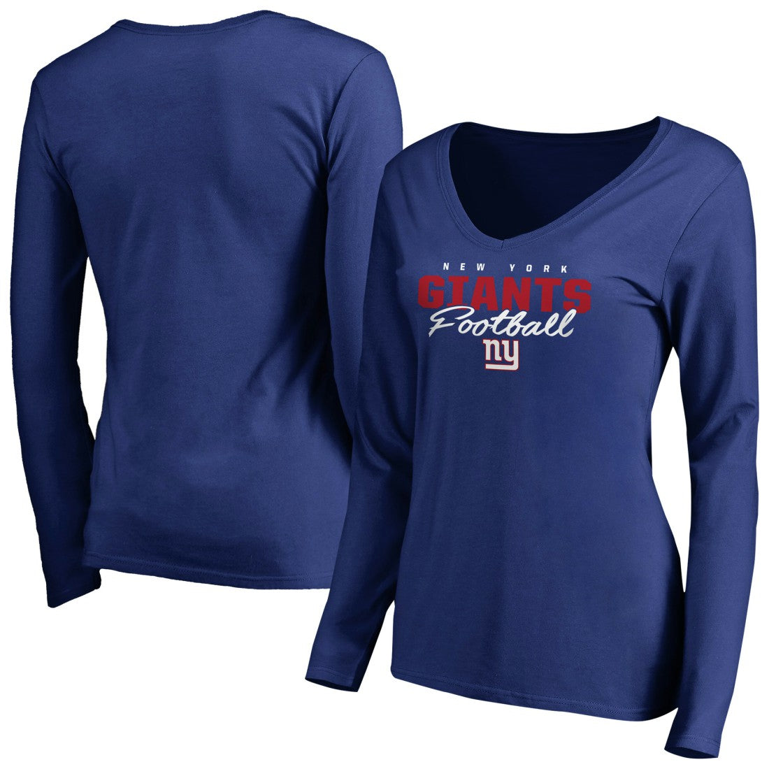 New York Giants Women's Iconic Collection Script Assist Long Sleeve V-Neck T-Shirt - Royal - NFL
