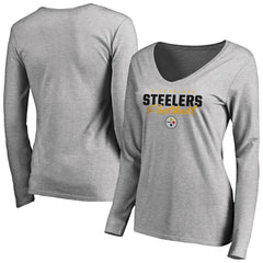 Pittsburgh Steelers Women's Iconic Collection Script Assist Long Sleeve V-Neck T-Shirt - Ash - NFL