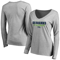 Seattle Seahawks Women's Iconic Collection Script Assist Long Sleeve V-Neck T-Shirt - Ash - NFL