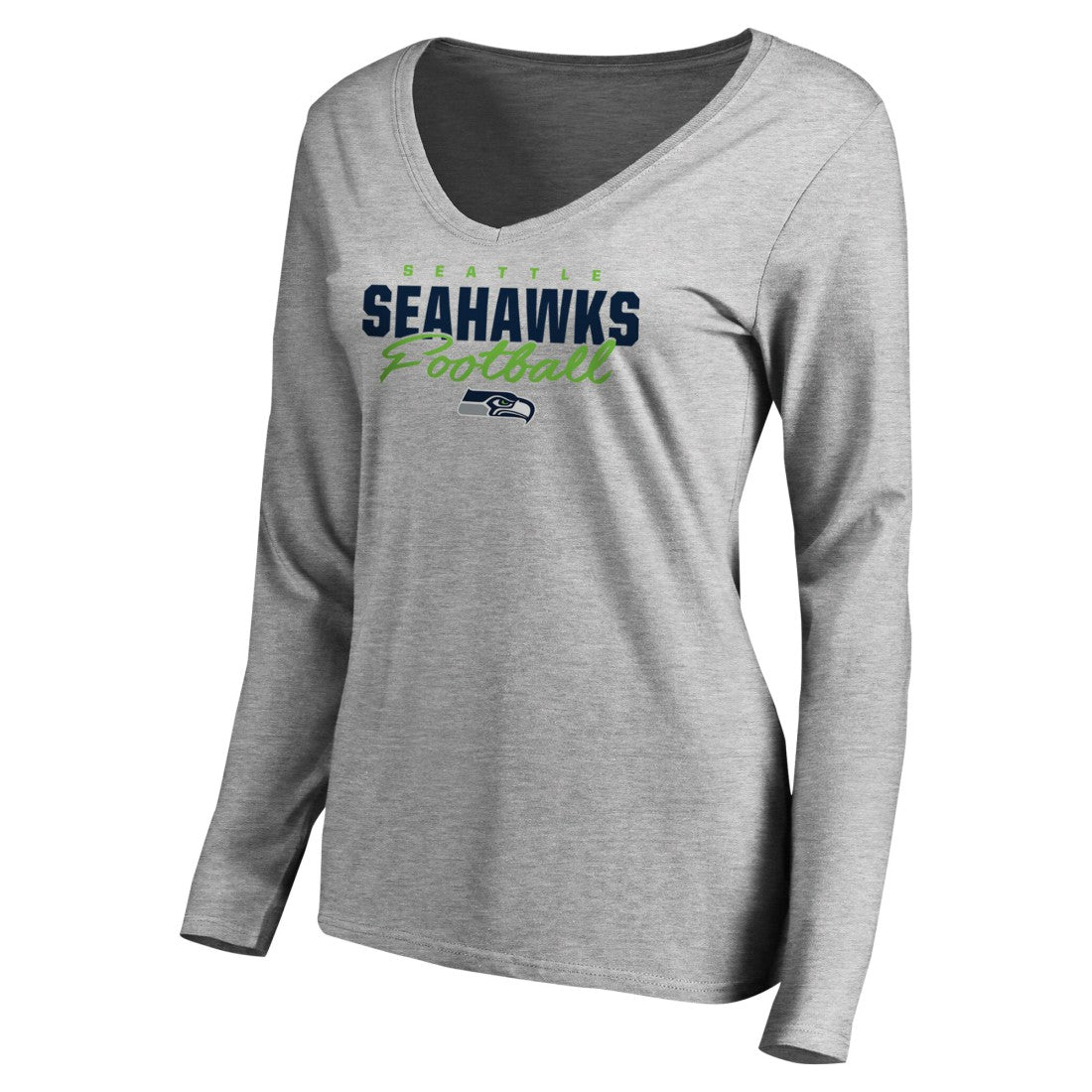 Seattle Seahawks Women's Iconic Collection Script Assist Long Sleeve V-Neck T-Shirt - Ash - NFL