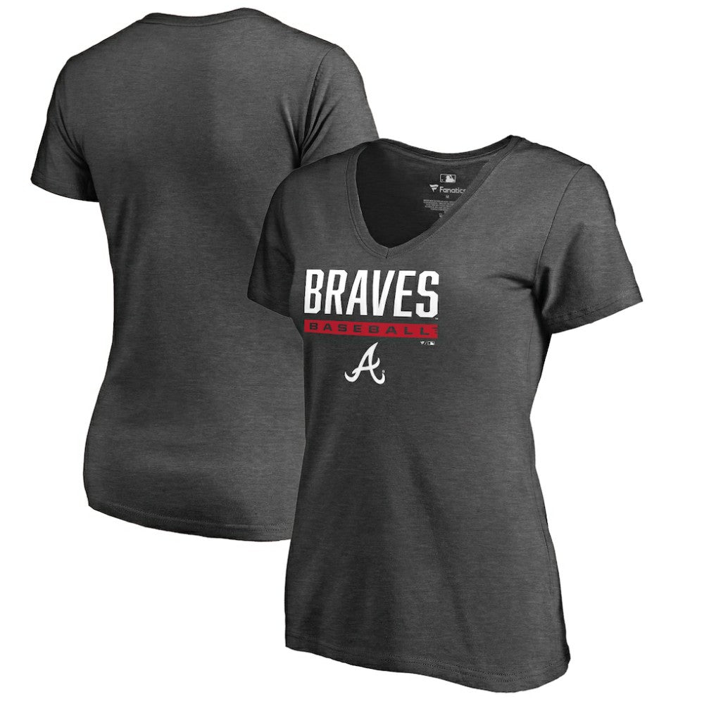 Atlanta Braves Women's Win Stripe V-Neck T-Shirt Outlet