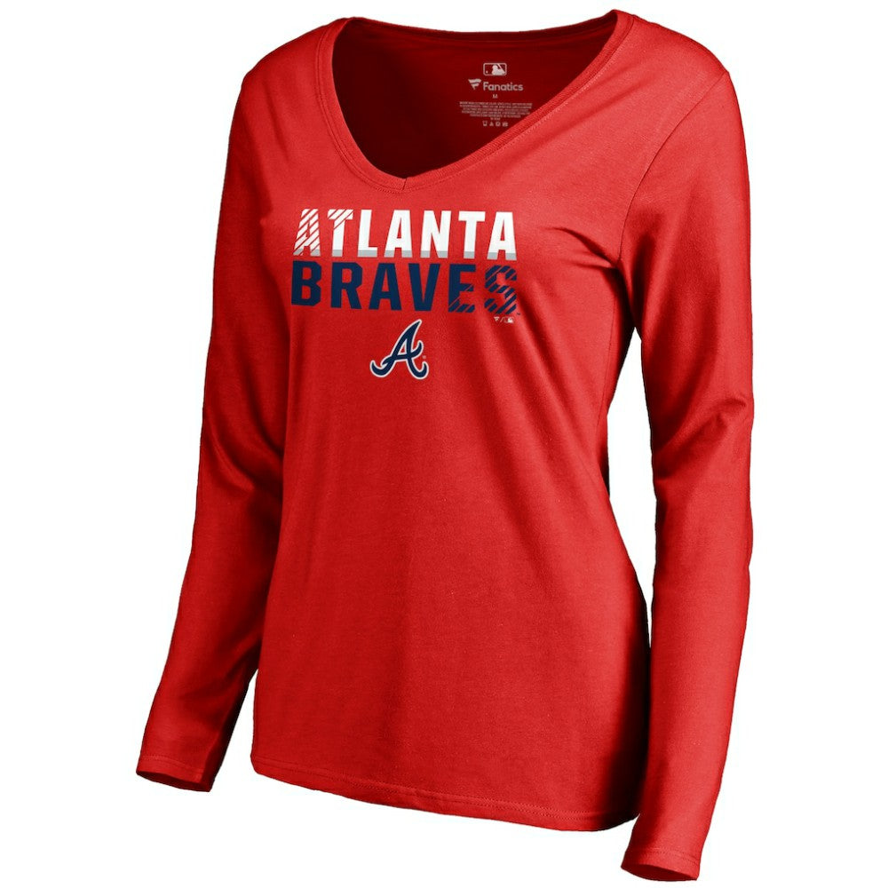 Atlanta Braves Women's Fade Out V-Neck Long Sleeve T-Shirt for sale