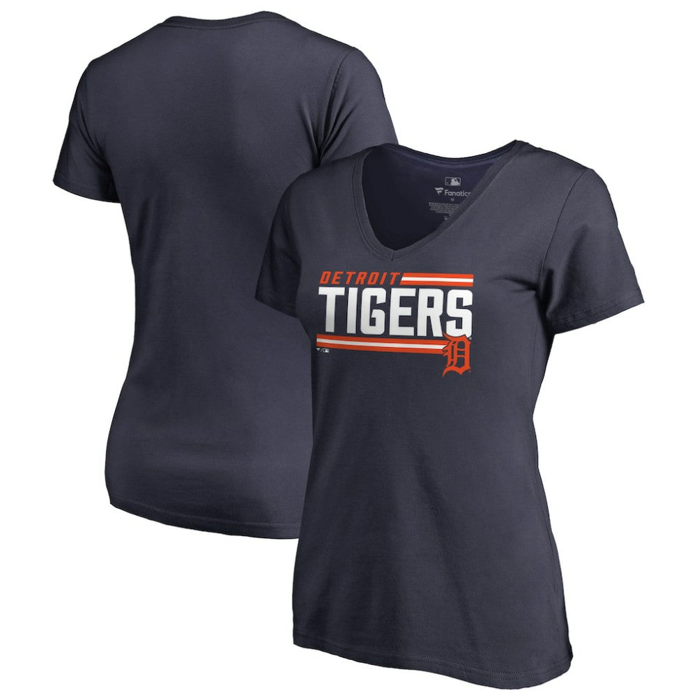 Detroit Tigers Women's Onside Stripe V-Neck T-Shirt Discount
