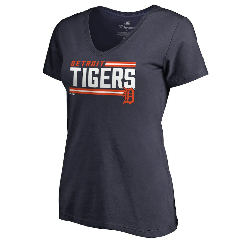 Detroit Tigers Women's Onside Stripe V-Neck T-Shirt Discount