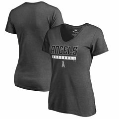 Los Angeles Angels Women's Charcoal Stack V-Neck T-Shirt Outlet