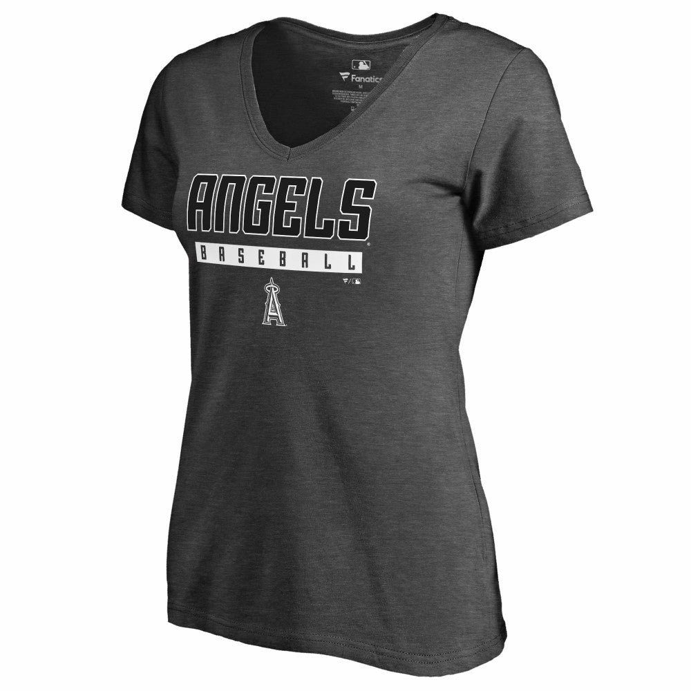 Los Angeles Angels Women's Charcoal Stack V-Neck T-Shirt Outlet