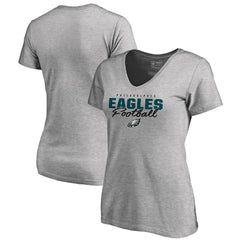 Philadelphia Eagles Women's Iconic Collection Script Assist V-Neck T-Shirt - Heathered Gray - NFL