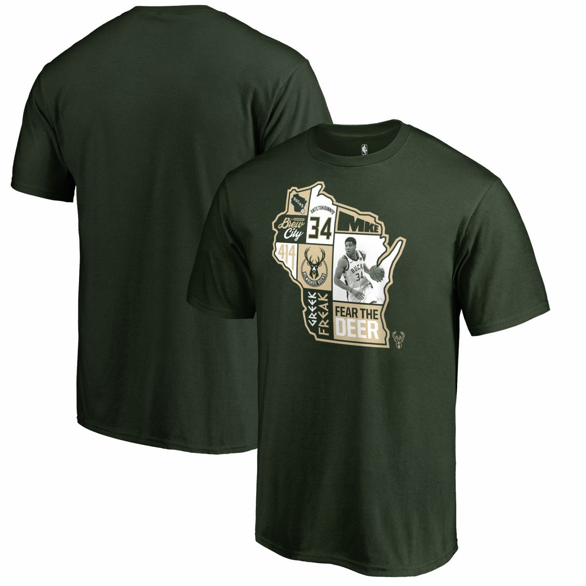 Giannis Antetokounmpo Milwaukee Bucks Player State T-Shirt Hunter Green
