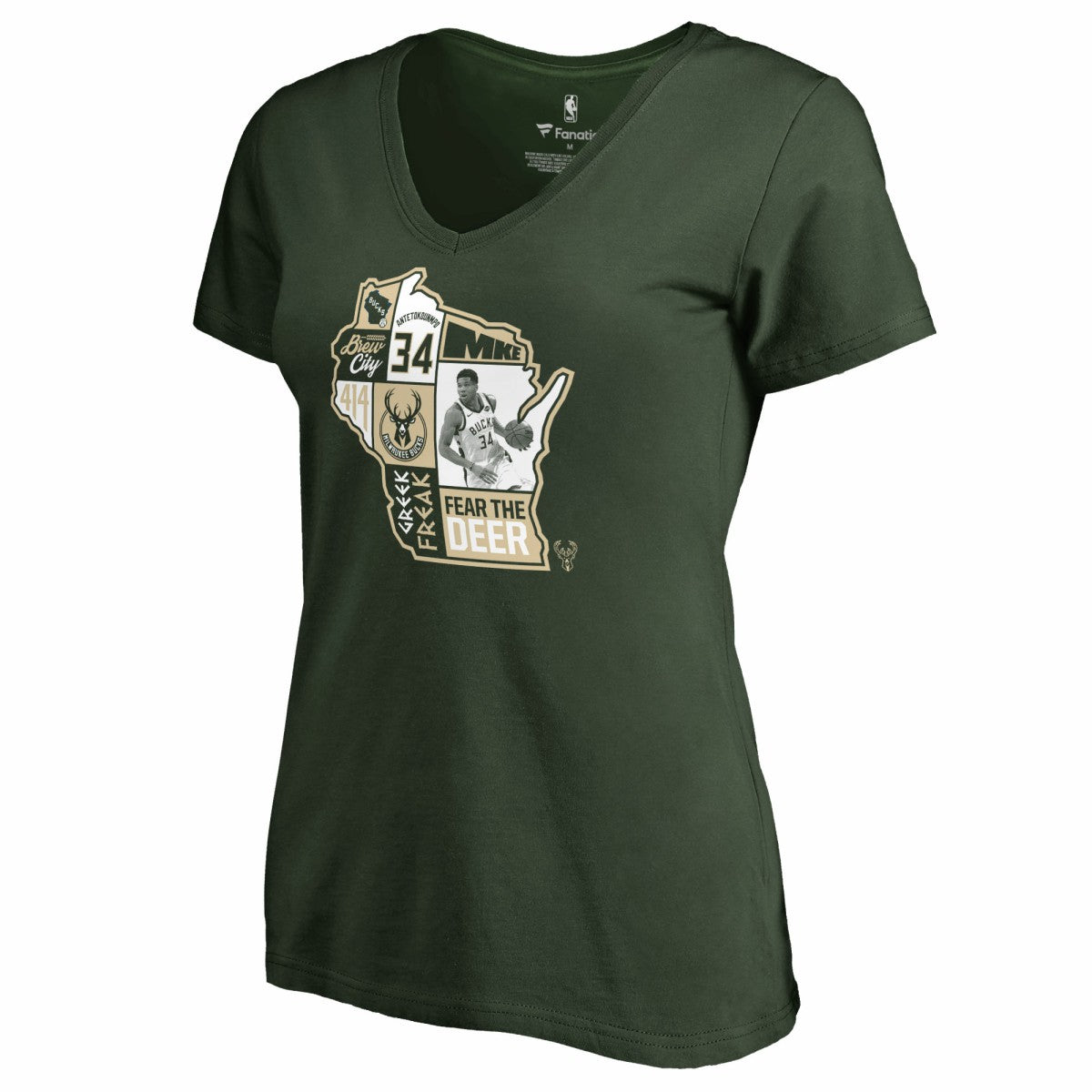 Giannis Antetokounmpo Milwaukee Bucks Women's Player State V-Neck T-Shirt Hunter Green