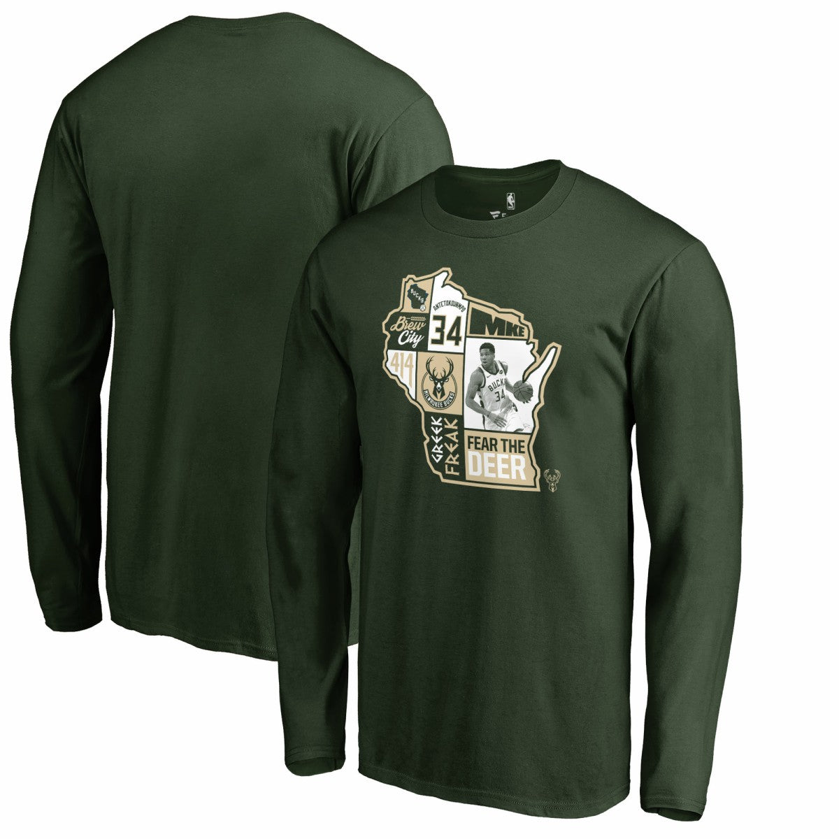Giannis Antetokounmpo Milwaukee Bucks Player State Long Sleeve T-Shirt Hunter Green