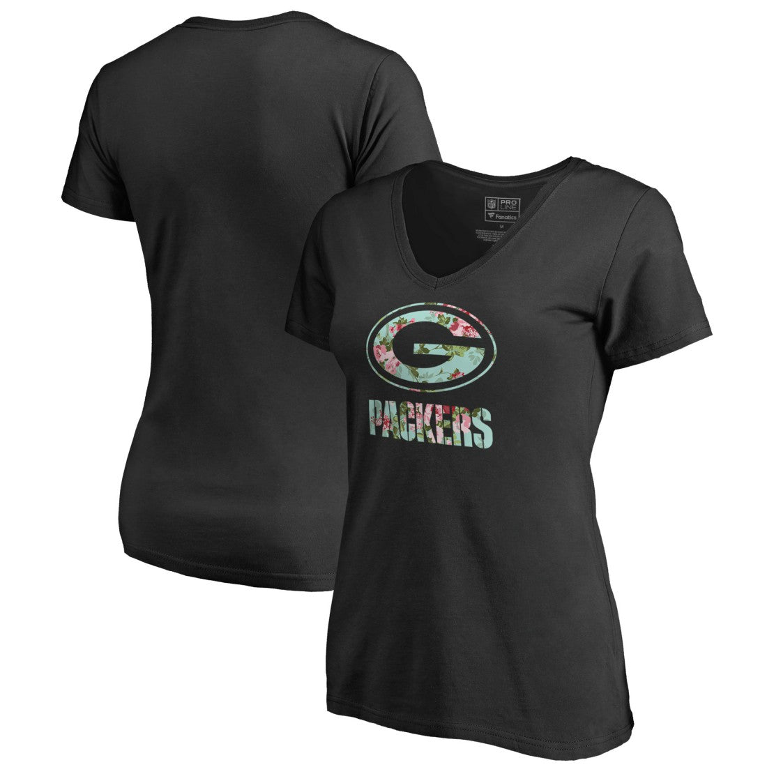 Green Bay Packers Women's Lovely V-Neck T-Shirt - Black - NFL