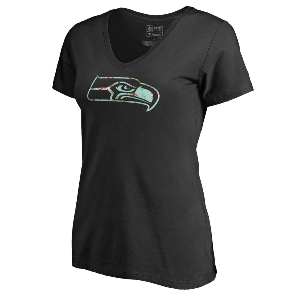 Seattle Seahawks Women's Lovely V-Neck T-Shirt - Black - NFL