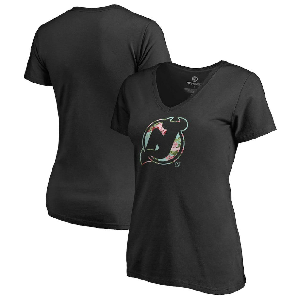 New Jersey Devils Women's Lovely V-Neck T-Shirt - Black | NHL Clearance