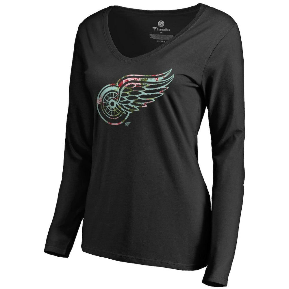 Detroit Red Wings Women's Lovely Long Sleeve V-Neck T-Shirt - Black | NHL Lifestyle