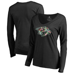 Nashville Predators Women's Lovely Long Sleeve V-Neck T-Shirt - Black | NHL discount