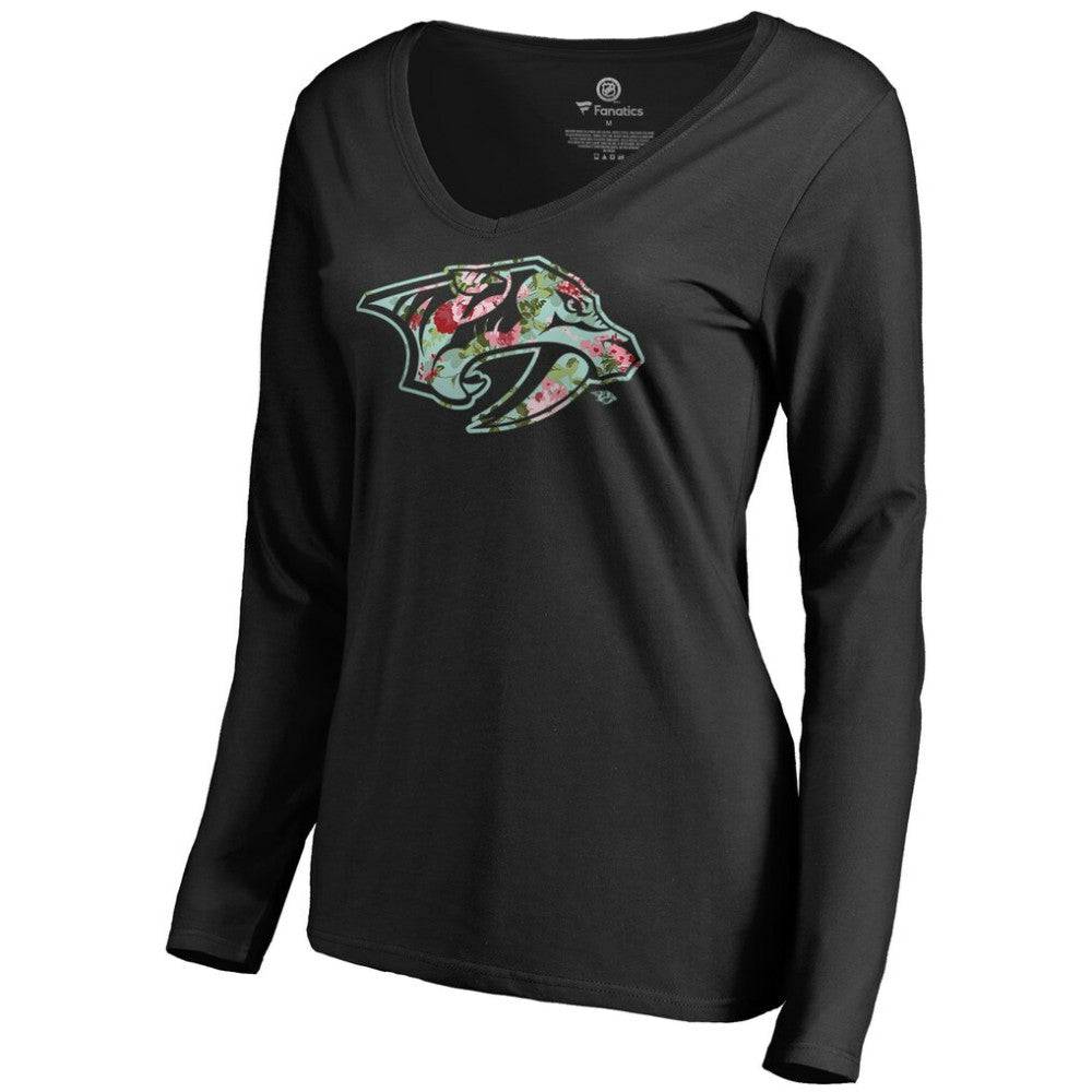 Nashville Predators Women's Lovely Long Sleeve V-Neck T-Shirt - Black | NHL discount