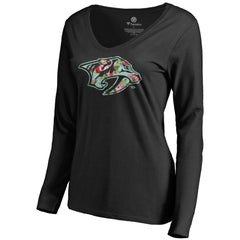 Nashville Predators Women's Lovely Long Sleeve V-Neck T-Shirt - Black | NHL discount