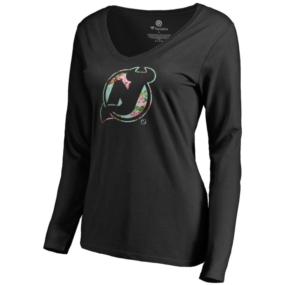 New Jersey Devils Women's Lovely Long Sleeve V-Neck T-Shirt - Black | NHL on sale