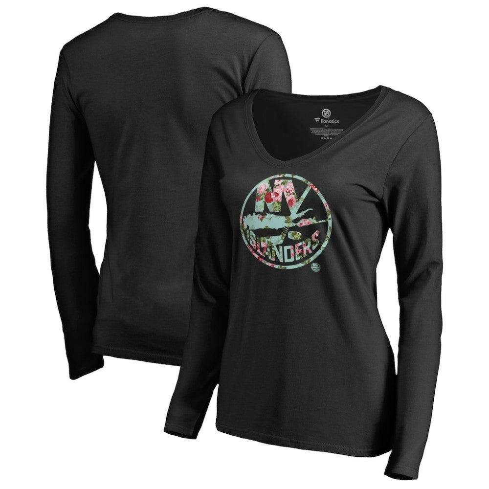 New York Islanders Women's Lovely Long Sleeve V-Neck T-Shirt - Black | NHL Lifestyle
